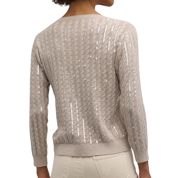 New L'AGENCE Trinity Sequin Cable-Knit Sweater Large L Pale Neutral Fall Staple - Picture 11 of 11